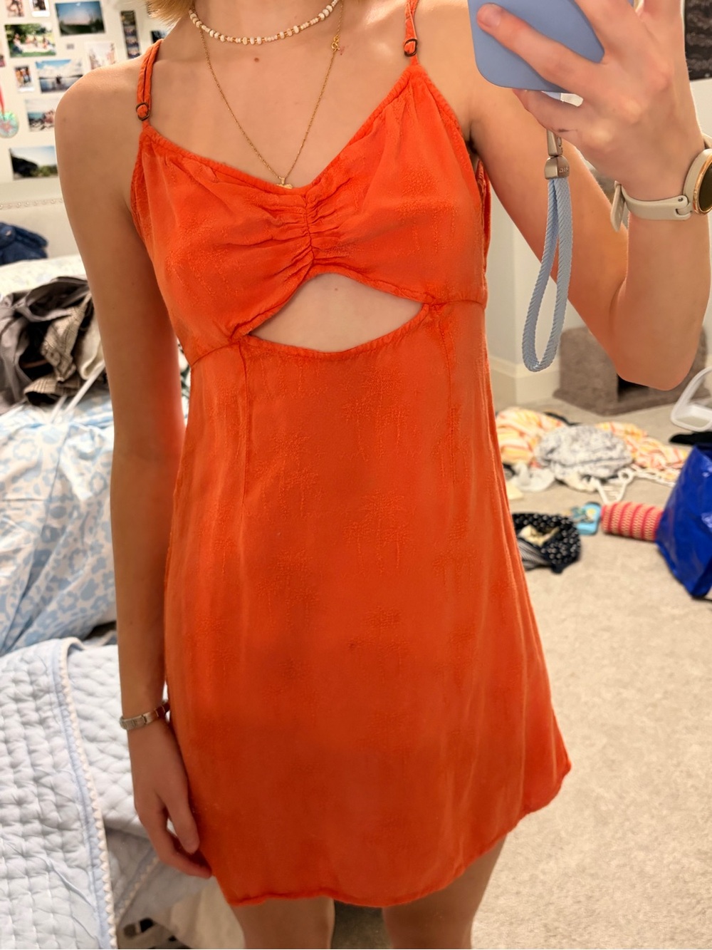 O'Neill Nico Mini Dress Orange Tangerine Palm Tree Cutout Sundress Small